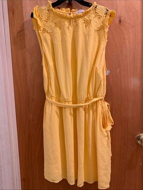 LOFT Yellow Crochet Yoke Midi Dress size 22